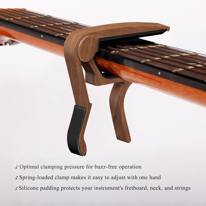 DIDA Guitar Capo for Acoustic, Classical, Electric Guitars, Ukulele, Mandolin, Banjo, and other string musical instruments, Quick Release, Memory Silicone Pad, Buzzing-Free (Black & Rosewood) - Image 5